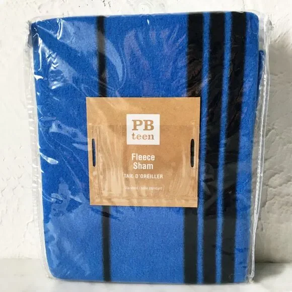 Pottery Barn Teen Blue Black Striped Fleece Pillow Sham - Standard Size NEW
