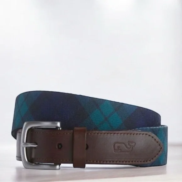 Men’s Vineyard Vines NWT Blackwatch Printed Club Blue‎ & Green Plaid Belt