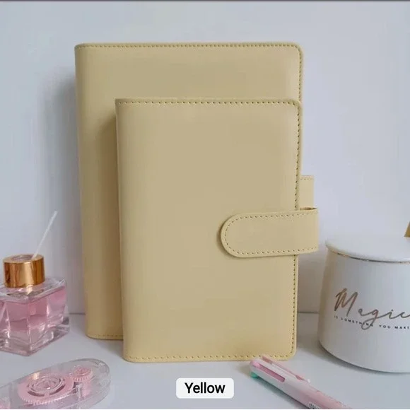 A6 Binder Refilable 6 Ring Budget Note Magnetic Close Empty Yellow