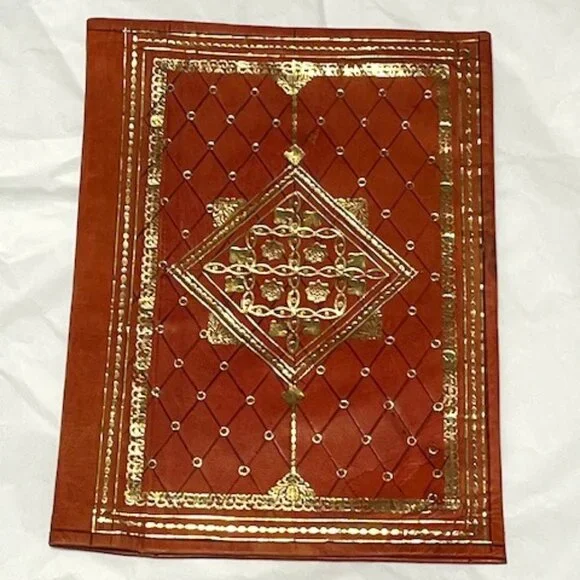 VTG Leather Book Notebook Cover Protector Gold Leaf Designs 7.25