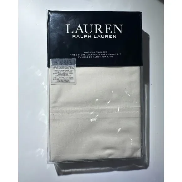 Lauren Ralph Lauren Sloane Pair KING Pillowcases Ivory 20x40 NEW