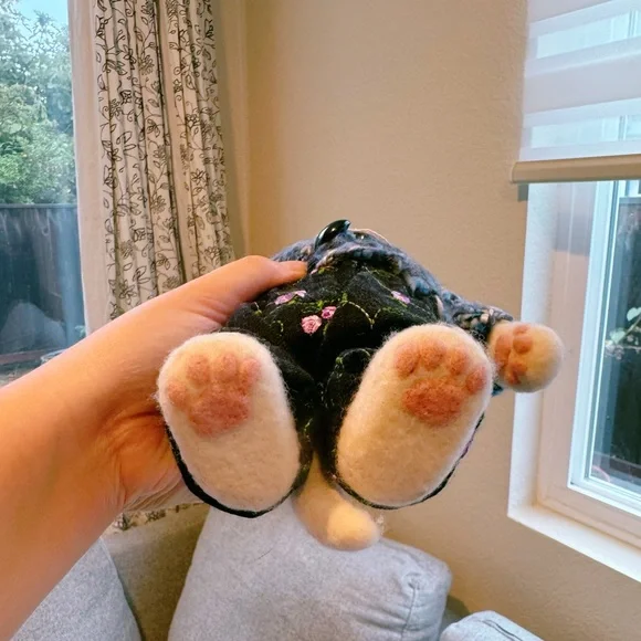 Handcrafted wool felted Cat Toy in Blue and Black