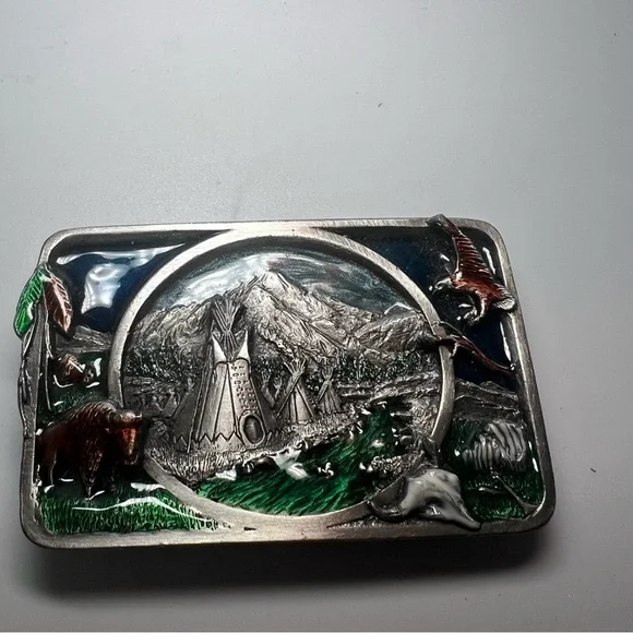 NATIVE AMERICAN TRIBUTE EAGLE BUFFALO BELT BUCKLE! VINTAGE! 1983 Siskiyou