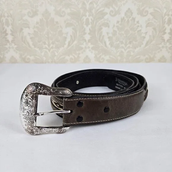 Nocona Belt Co Men's Size 40 Leather Western Belt Black Brown Woven Concho