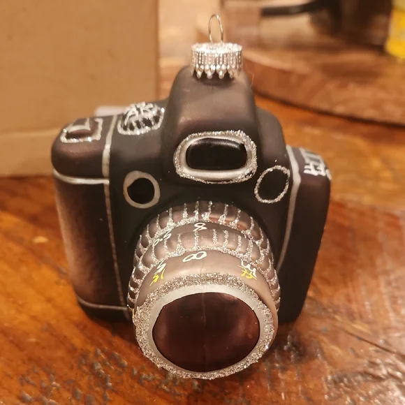Pottery Barn Black and Silver Camera Ornament