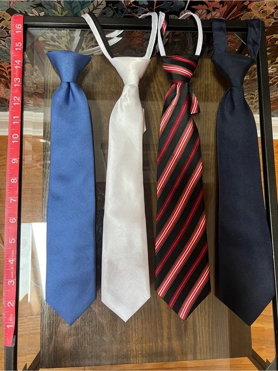 Set of Four Boys' Ties - Blue, White, Black-Red Stripe, Navy