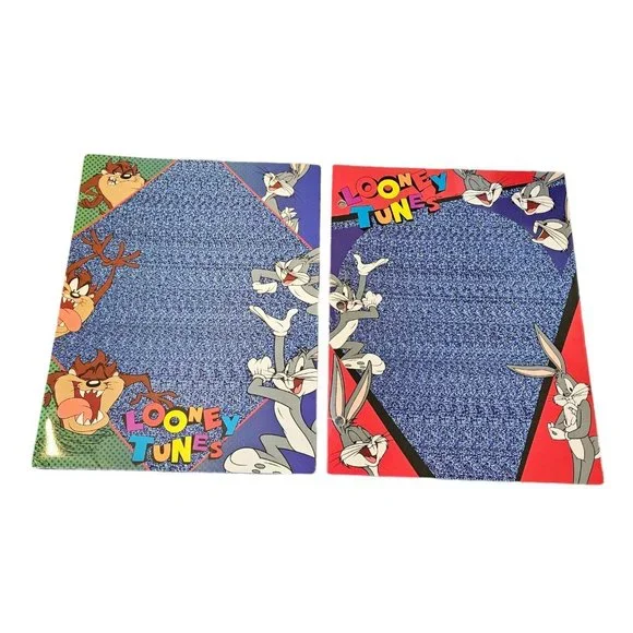 Vintage‎ 90s Looney Tunes Bugs Bunny Taz 3D Magic Illusion Set Of 2 Blue Folders