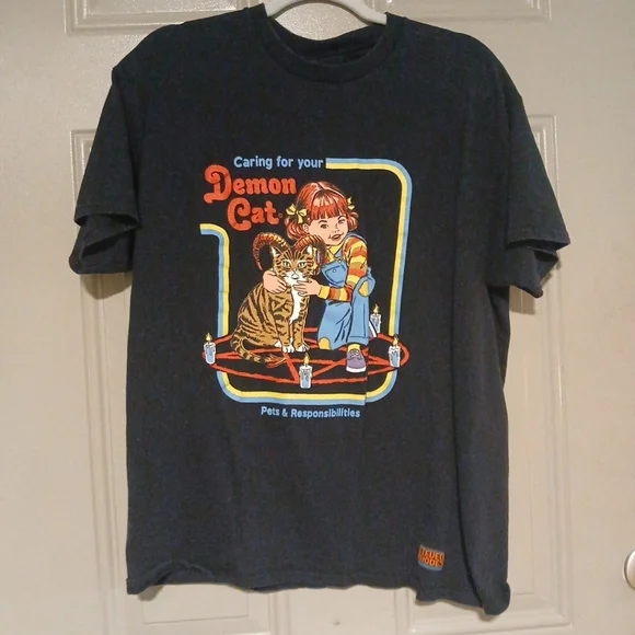 Caring for Your Demon Cat Steven Rhodes T-Shirt (Large) Pets & Responsibilities