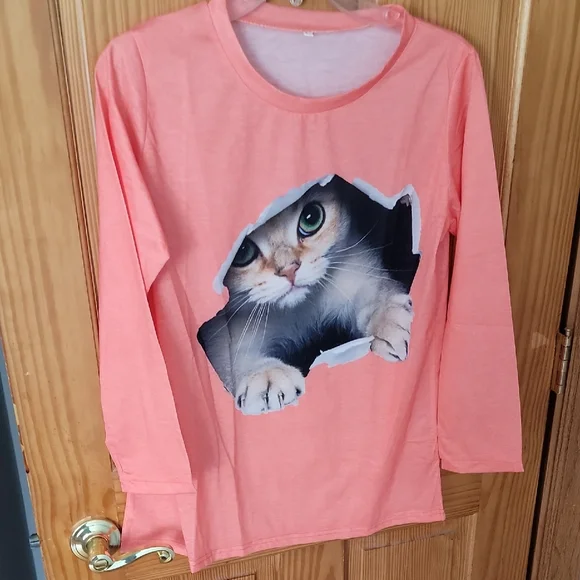Zanzea Coral Cat Peek T-Shirt