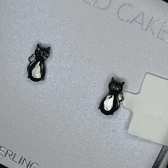 Sterling Silver Black Cat Earrings