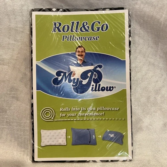 NEW My Pillow Roll & Go Pillowcase - Travel/ Kids- Black & White Plaid 12