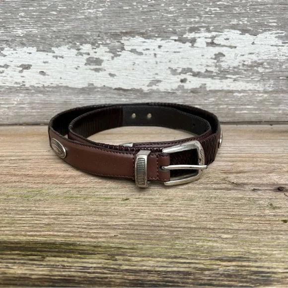 Genuine leather belt with silver metal Conchos. Size 40.