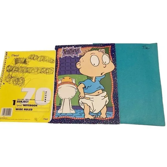 Vintage Preloved School Supplies Rugrats Folder Scrap Notebook Turquoise Folder