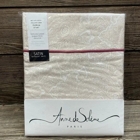 Anne De Solene Paisley 2 King Pillowcases Rose Pink Cotton 300 TC NEW $155