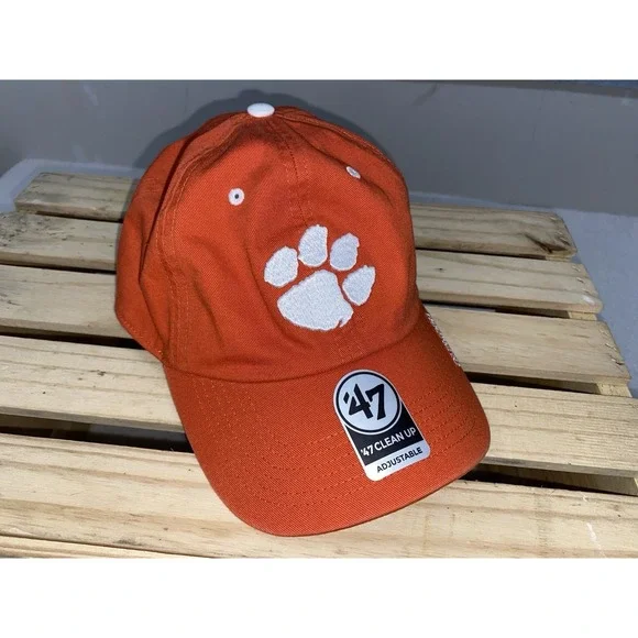 Clemson '47 Clean Up Baseball Cap Hat Strap Back Shows Wear Orange White Paw