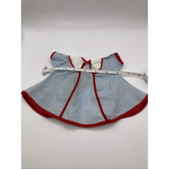 Vintage 1960's Doll Dress Blue Red White Cotton Snap Closure