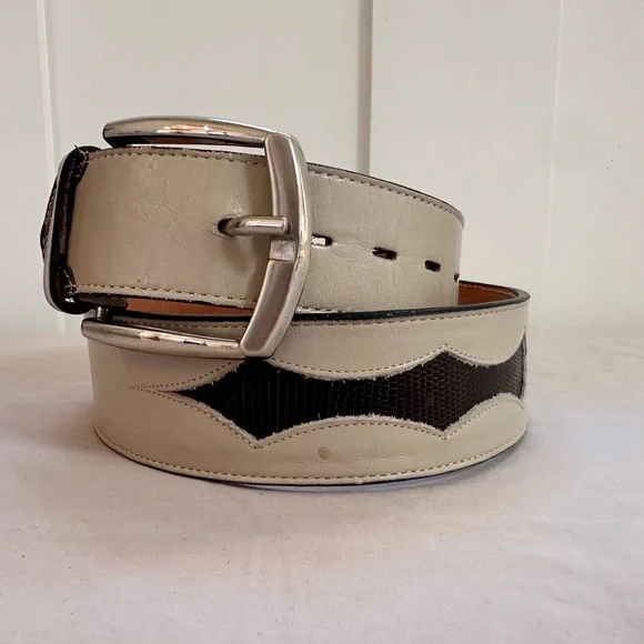 Tony Lama Gold Label Genuine Alligator Lizard Belt Cream Brown Western Size 36