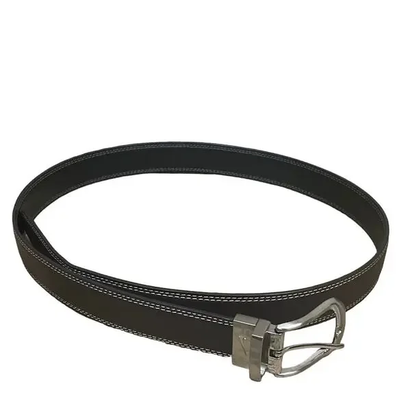 Nike Brown Black Reversible Leather Belt Silver Buckle Size 38