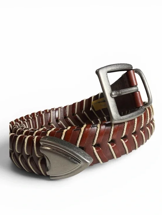TOMMY BAHAMA Men's Brown Braided Leather Belt Solid Brass Buckle Size 44