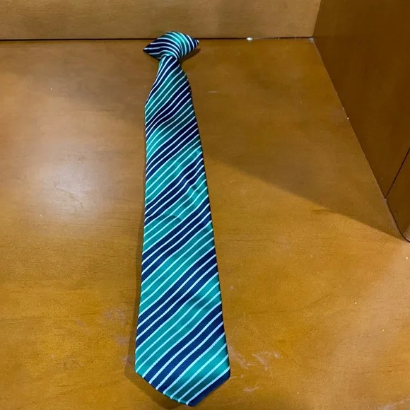 Boys green stripe clip on tie