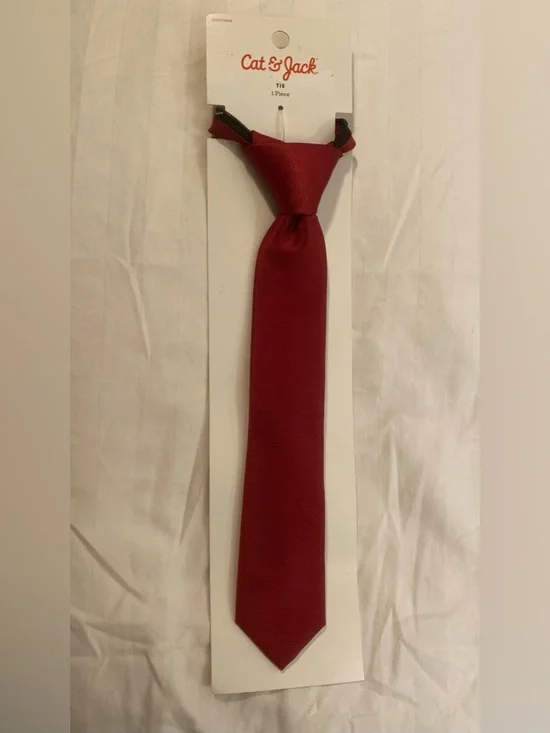 Cat & Jack Red Boys Zipper Tie Herringbone Pattern NWT