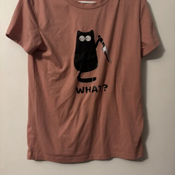 Black Cat Graphic T-Shirt - Pink