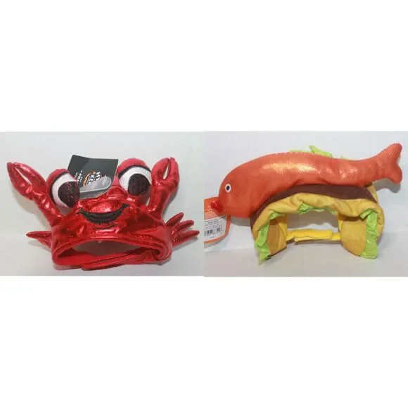 Hyde and EEK Boutique Cat Red Metallic Crab Hat & Orange Fish Taco Hat Costume