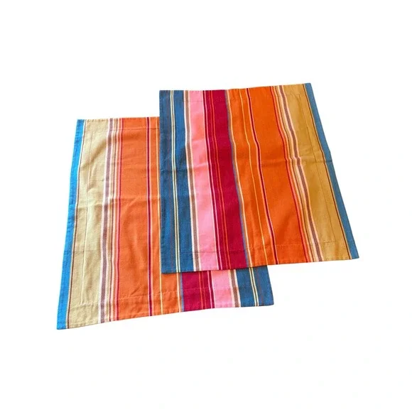 PB‎ Teen Striped Sham Covers Pillow Orange Blue Pink Cotton Set of 2