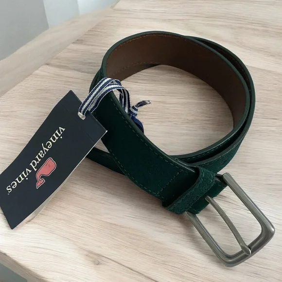 Men’s Vineyard Vines NWT 100% Genuine Cowhide Leather Forest‎ Green Suede Belt