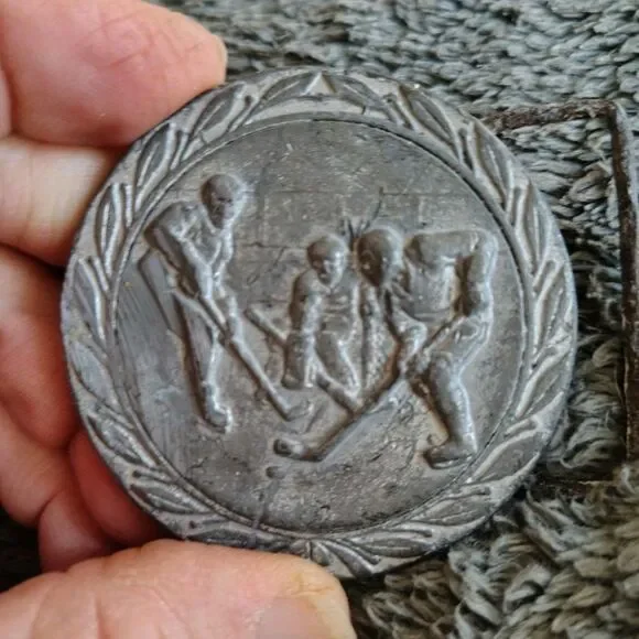 Vintage Hockey Sports Metal Belt Buckle Silver Gray Adult Unisex