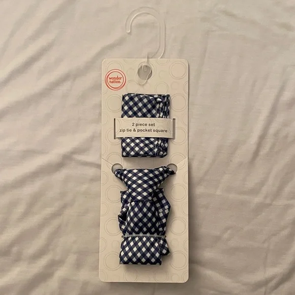 Wonder Nation Navy & White Checkered Baby Boy Zip Tie & Pocket Square Set