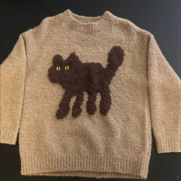 Cider Tan Cat Sweater with Brown Motif
