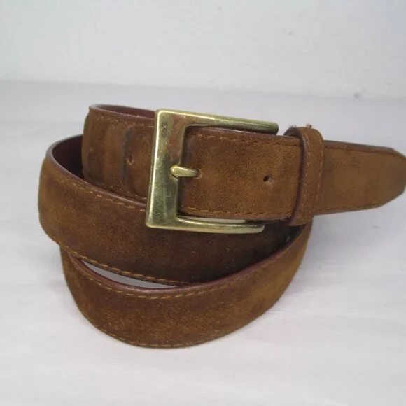 Zelli Mens Belt Suede Size 40 Made in Italy Brown Dress Brass Buckle Designer