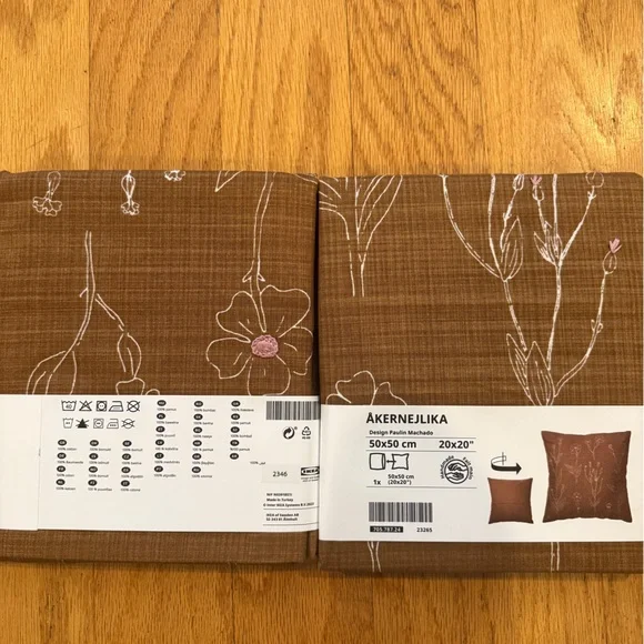 IKEA Brown Floral Cushion Cover AKERNEJLIKA 20in x 20in SET OF 2 BELOW RETAIL