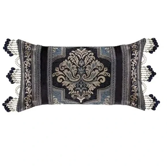 Bridgerton Middlebury Boudoir Pillow Embroidered Indigo Navy Blue Beaded READ