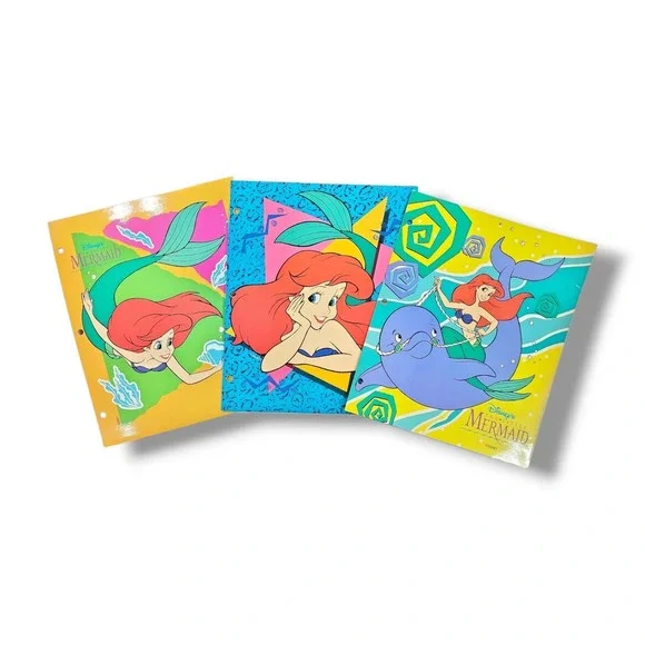 3 Vintage‎ 90s The Little Mermaid Pocket Folder Impact International EUC