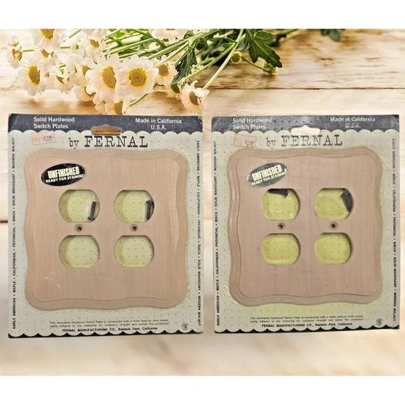 2 Vintage Fernal Solid Maple Hardwood Double Outlet Light Switch Plate Cover USA