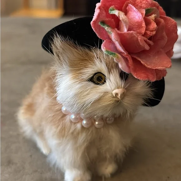 Floral Hat Cat Figurine