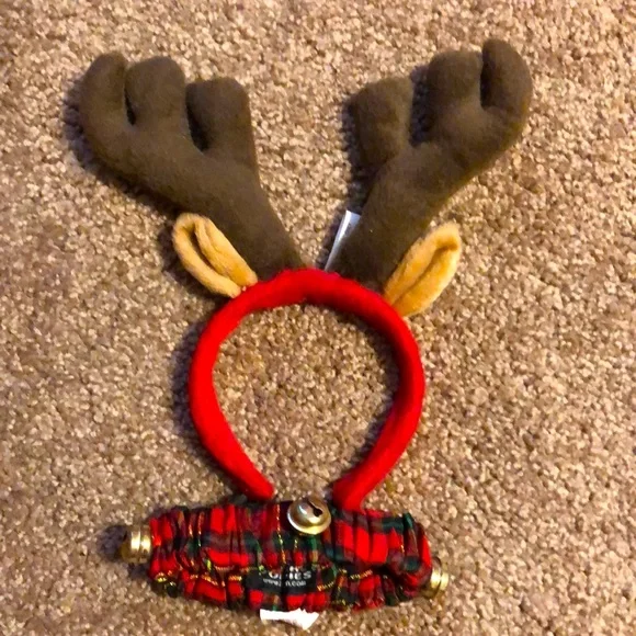 Holiday Kitty Cat Reindeer Headband and Jingle Bell Collar Christmas Costume
