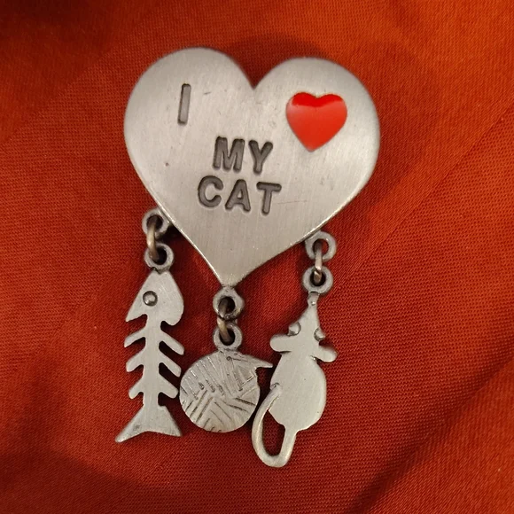 Pewter Heart 'I Love My Cat' Pin