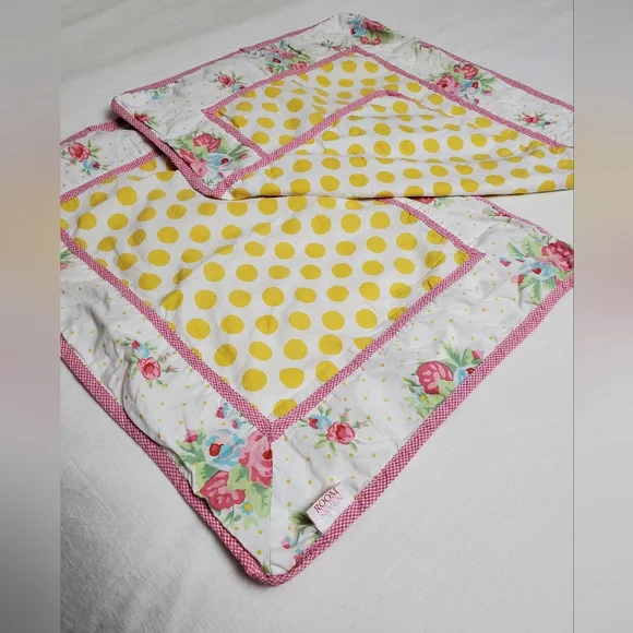 Rare Room Seven 2 Piece Sham Set Floral Print With Yellow Polka Dot's Boho Chic