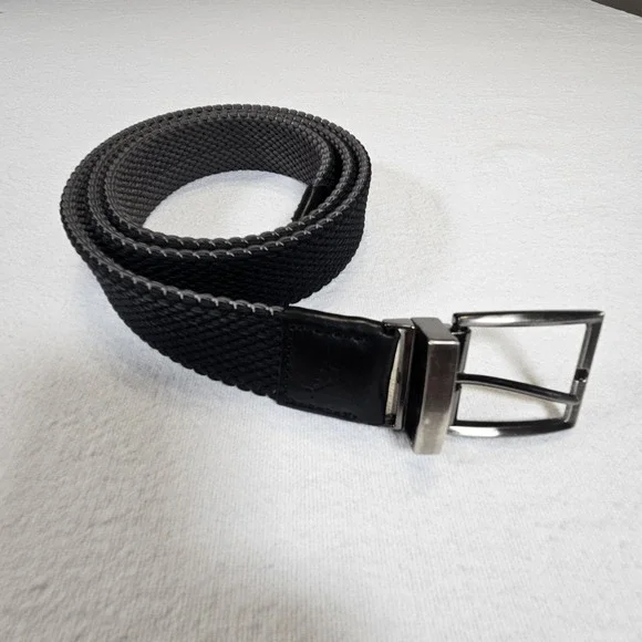 Tommy Bahama Belt Mens braided reversible black gray brushed nickel buckle L/XL