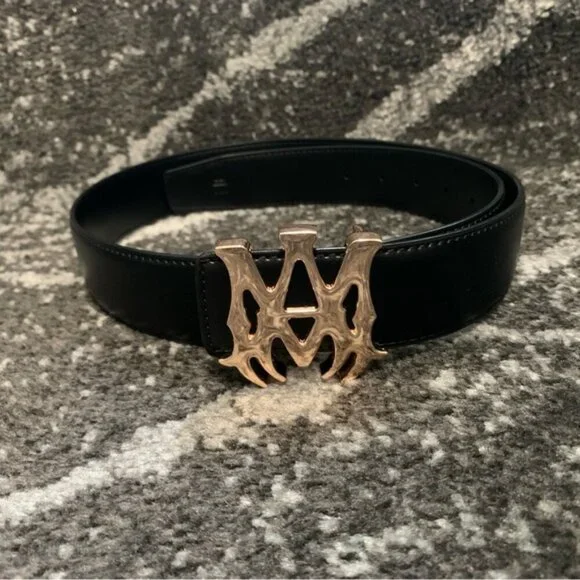 Amiri MA Logo Gold Belt Vegan Leather Size 32