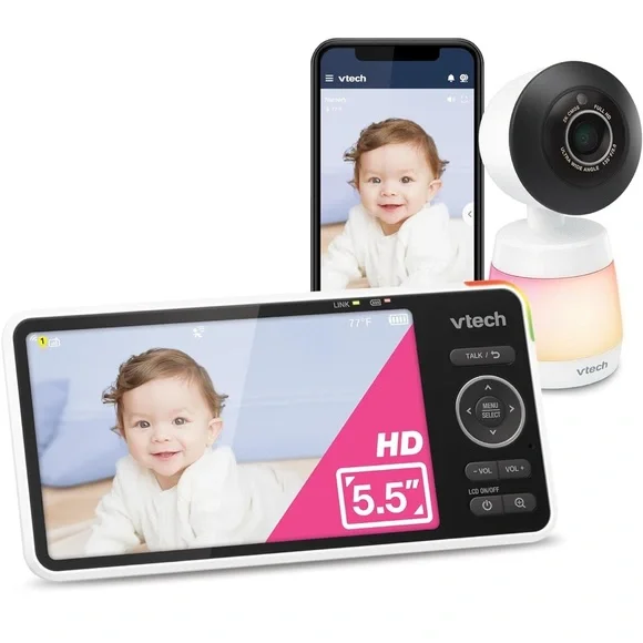VTech Smart WiFi Baby Monitor, 2K Camera, 5.5-inch HD IPS Screen