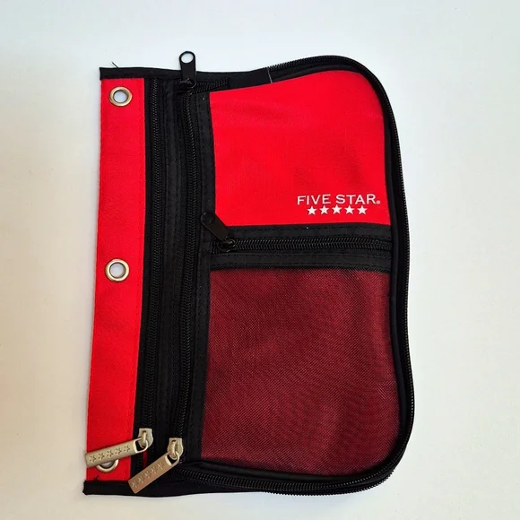 Five Star Mead Red Zippered Binder Pouch Pencil Bag