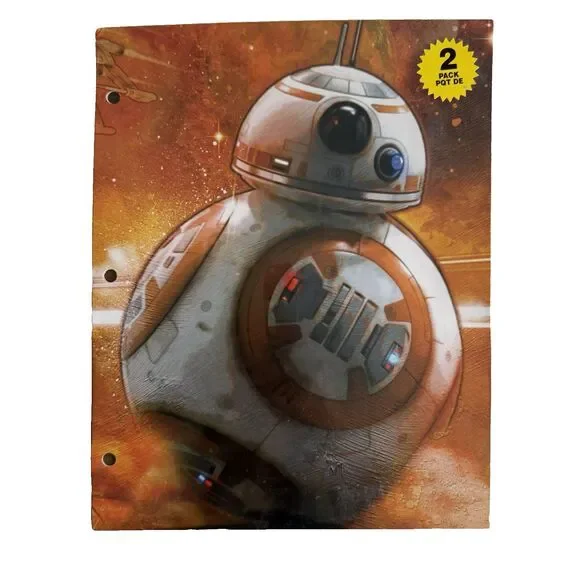 2 Star Wars The Force Awakens 3-Prong Hole Folders Portfolio BB-8 CHEWY NEW