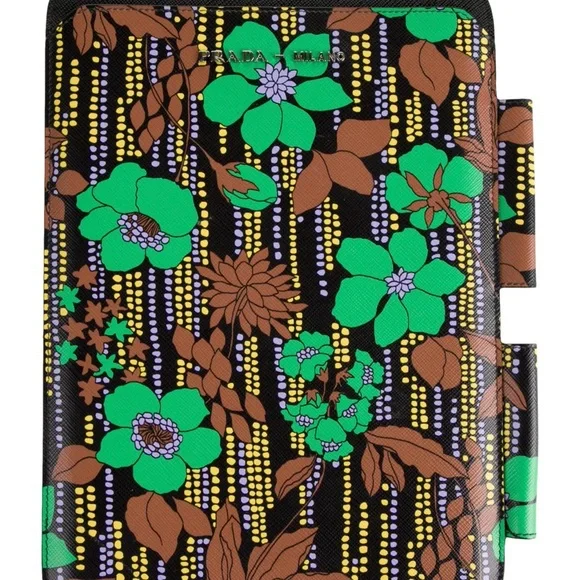 Prada Saffiano Leather Flower Print iPad Tablet Case New