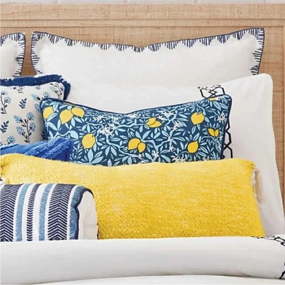 One Kings Lane Lemon Print Linen blend Pillow Covers Only Set of 2 size 20x20