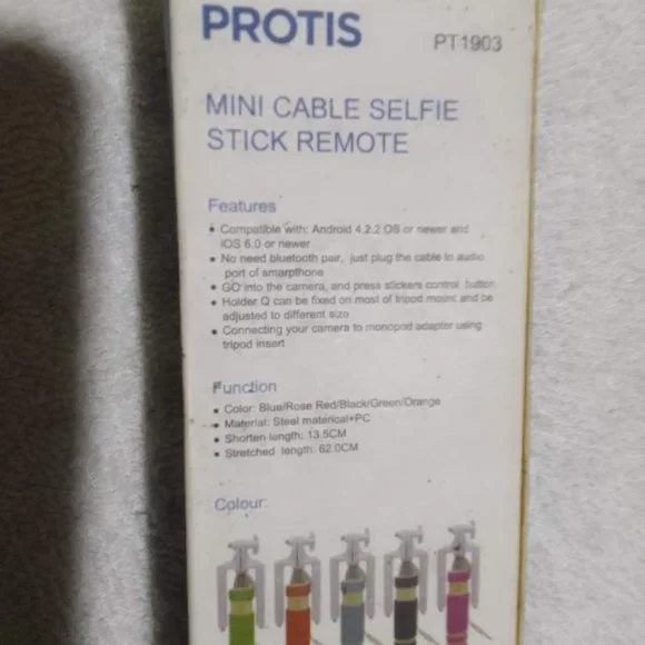 Protis wireless mini cable selfie sticks for remote photo-taking, brand new