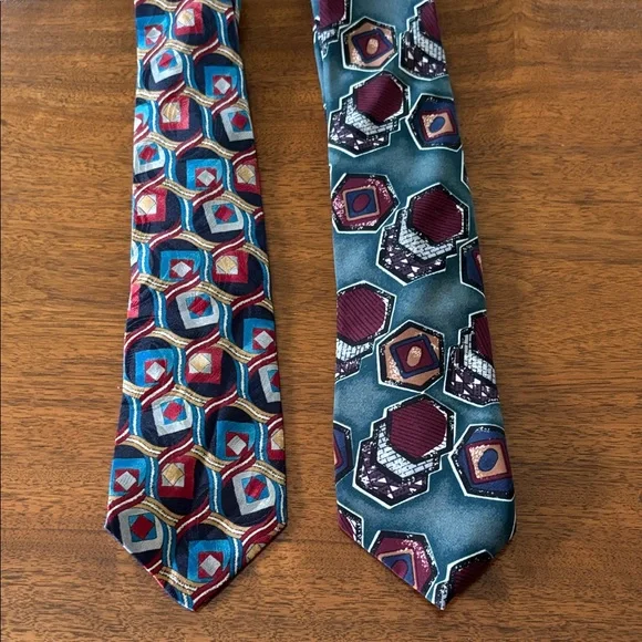 Boys Geometric Print Tie in Blue & Burgundy - Unbranded